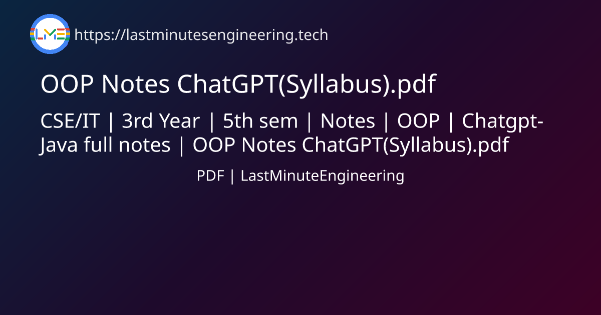 OOP Notes ChatGPT(Syllabus).pdf | PDF | LastMinuteEngineering - Last ...