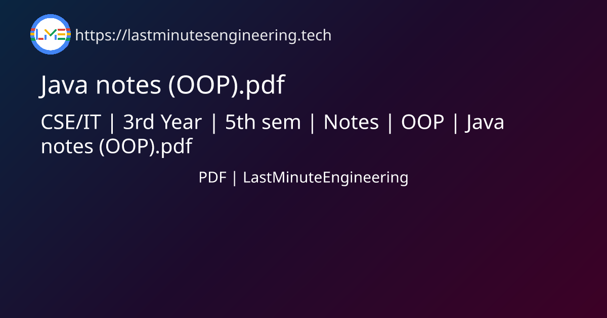 Java notes (OOP).pdf | PDF | LastMinuteEngineering - Last Minute ...